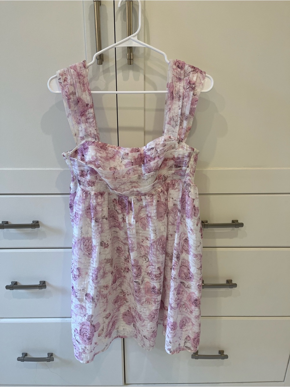 Storia White and Light Pink Floral mini babydoll sun Dress